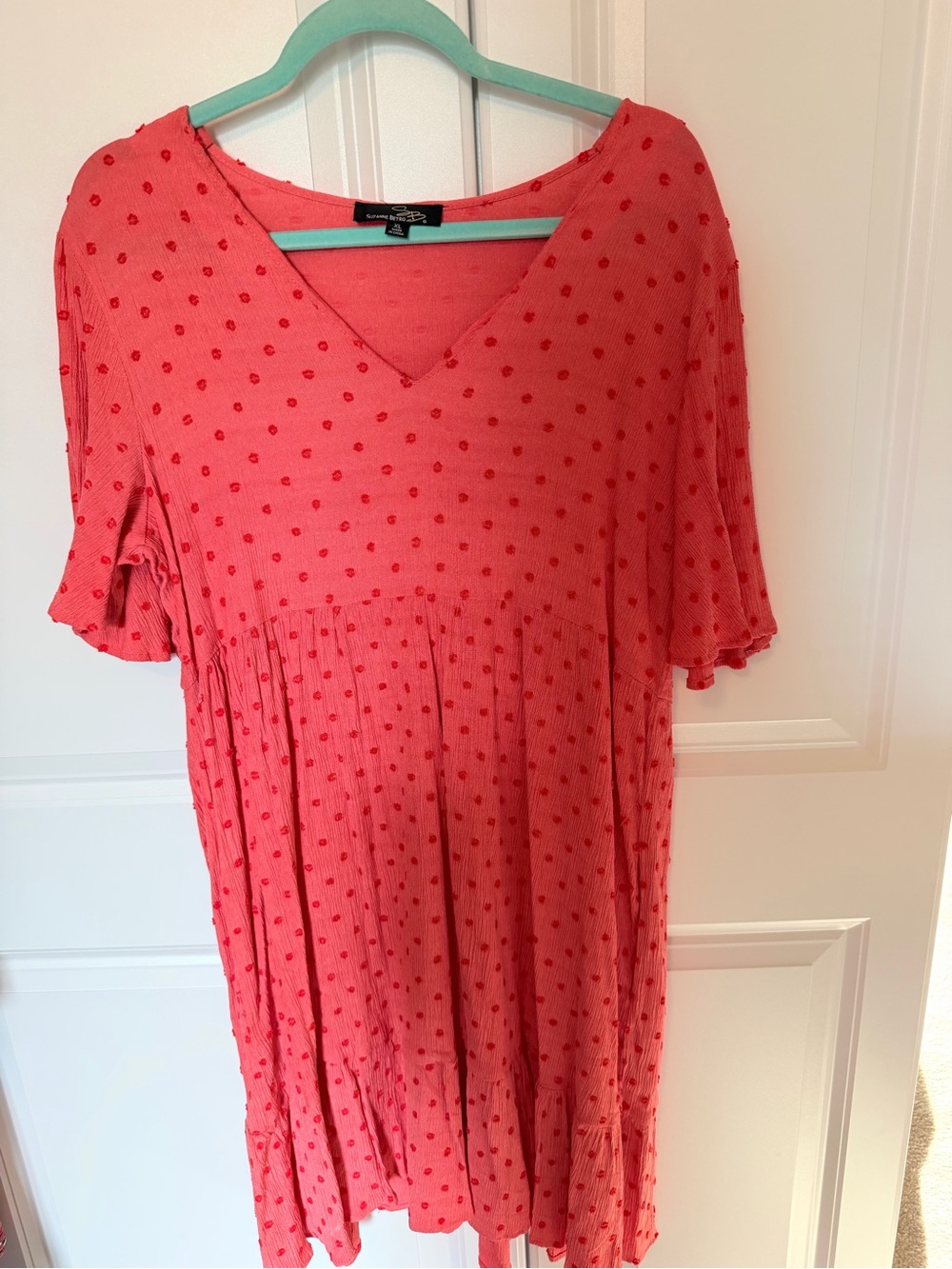 Suzanne Betro Coral Pink Midi Dress with Dot Texture